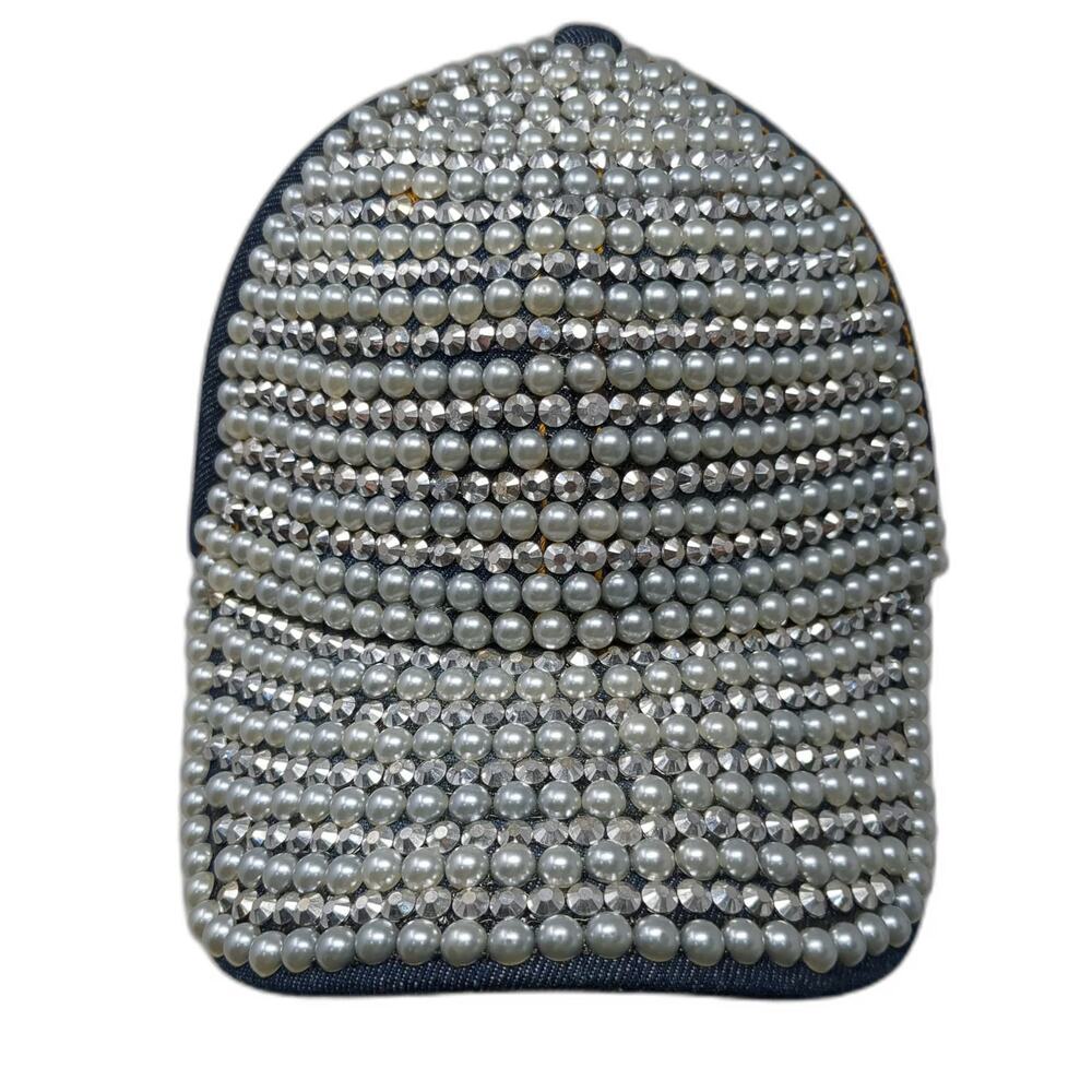 29 Palms Baseball Cap Blue White Silver One Size Rhinestone Pearl Bling Hat